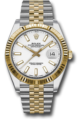 Rolex Steel and Yellow Gold  Datejust 41mm Fluted Bezel White Index Dial 126333