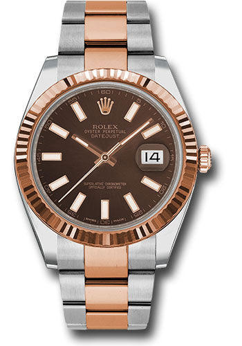 Rolex  Datejust 41 Watch  Fluted Bezel Chocolate Index Dial 126331