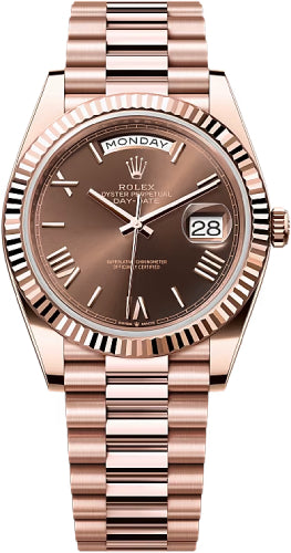 Rolex Day-Date 40 40mm Slate Chocolate Roman Dial Fluted Bezel President Bracelet - 228235