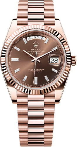 Rolex Day-Date 40 40mm Chocolate Diamond Set Dial Fluted Bezel President Bracelet - 228235