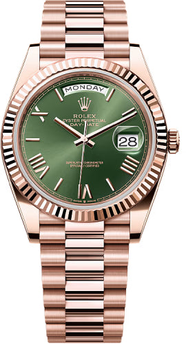 Rolex Day-Date 40 40mm Slate Olive Green Roman Dial Fluted Bezel President Bracelet - 228235