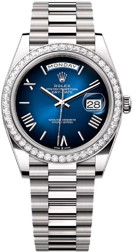 Rolex Day-Date 40 40mm Blue ombré Dial Diamond Set Bezel President Bracelet - 228349RBR