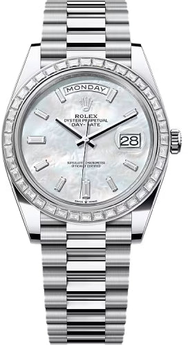 Rolex Day-Date 40 40mm White MOP Diamond Set Dial Diamond Set Bezel President Bracelet - 228396TBR