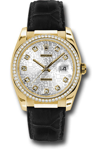 Rolex Yellow Gold Datejust 36 Watch - 60 Diamond Bezel - Silver Jubilee Diamond Dial - Leather - 116188 sjd