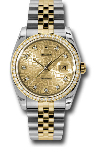 Rolex Steel and Yellow Gold Rolesor Datejust 36 Watch - 52 Brilliant-Cut Diamond Bezel - Champagne Jubilee Diamond Dial - Jubilee Bracelet - 116243 chjdj