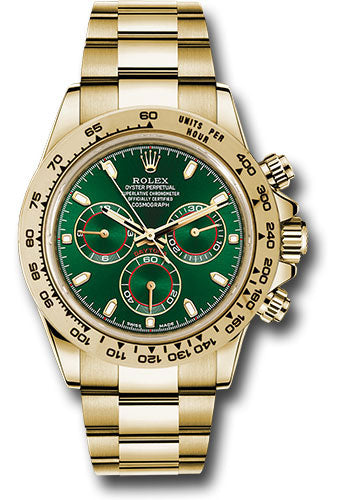 Rolex Yellow Gold Cosmograph Daytona 40 Watch - Green Stick Dial - 116508 gri