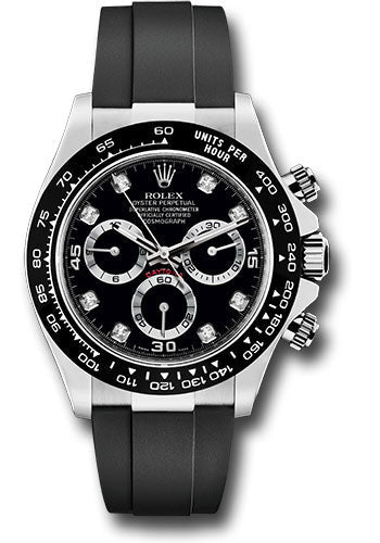 Rolex White Gold Cosmograph Daytona 40 Watch - Black Diamond Dial - Black Oysterflex Strap - 116519LN bkdof