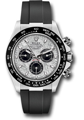 Rolex White Gold Cosmograph Daytona 40 Watch - Meteroite and Black Index Dial - Black Oysterflex Strap - 116519LN mtbkiof