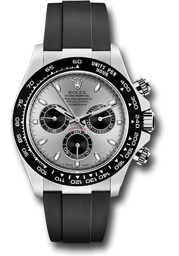 Rolex White Gold Cosmograph Daytona 40 Watch - Steel Index Dial - Black Oysterflex Strap - 116519LN stbkof