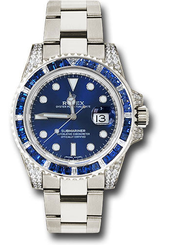 Rolex White Gold Submariner Date Watch - Sapphire And Diamond Bezel - Blue Dial - 116659 SABR bl