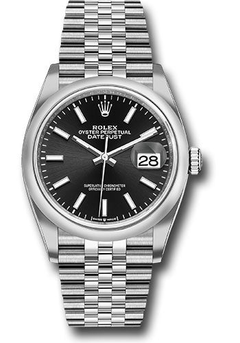 Rolex Steel Datejust 36 Watch - Domed Bezel - Black Index Dial - Jubilee Bracelet - 126200 bkij