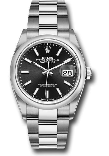 Rolex Steel Datejust 36 Watch - Domed Bezel - Black Index Dial - Oyster Bracelet - 126200 bkio