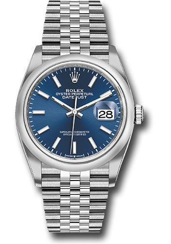 Rolex Steel Datejust 36 Watch - Domed Bezel - Blue Index Dial - Jubilee Bracelet - 126200 blij