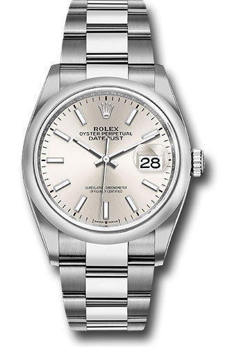 Rolex Steel Datejust 36 Watch - Domed Bezel - Silver Index Dial - Oyster Bracelet - 126200 sio