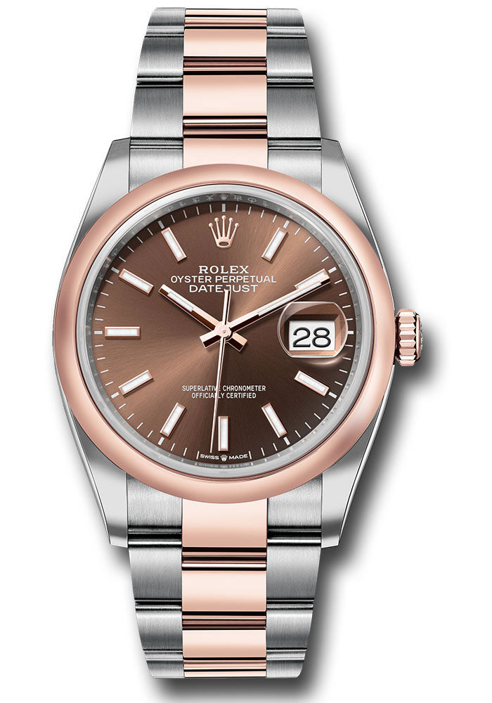 Rolex Everose Rolesor Datejust 36 Watch - Domed Bezel - Chocolate Index Dial - Oyster Bracelet - 126201 choio