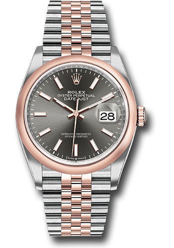 Rolex Steel and Everose Rolesor Datejust 36 Watch - Domed Bezel - Dark Rhodium Index Dial - Jubilee Bracelet - 126201 dkrij