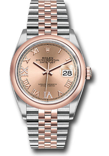 Rolex Steel and Everose Rolesor Datejust 36 Watch - Domed Bezel - Rose Roman Dial - Jubilee Bracelet - 126201 rdr69j