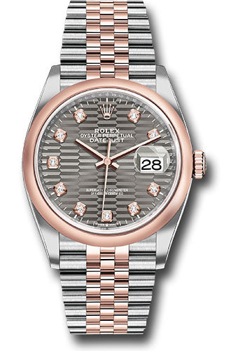 Rolex Everose Rolesor Datejust 36 Watch - Domed Bezel - Slate Fluted Motif Diamond Dial - Jubilee Bracelet - 126201 slflmdj