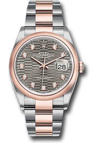 Rolex Everose Rolesor Datejust 36 Watch - Domed Bezel - Slate Fluted Motif Diamond Dial - Oyster Bracelet - 126201 slflmdo