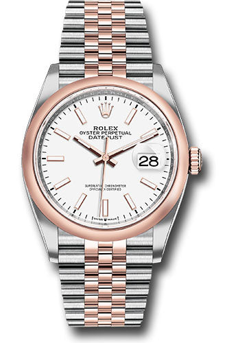 Rolex Steel and Everose Rolesor Datejust 36 Watch - Domed Bezel - White Index Dial - Jubilee Bracelet - 126201 wij
