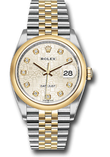 Rolex Steel and Yellow Gold Rolesor Datejust 36 Watch - Domed Bezel - Silver Jubilee Diamond Dial - Jubilee Bracelet - 126203 sjdj