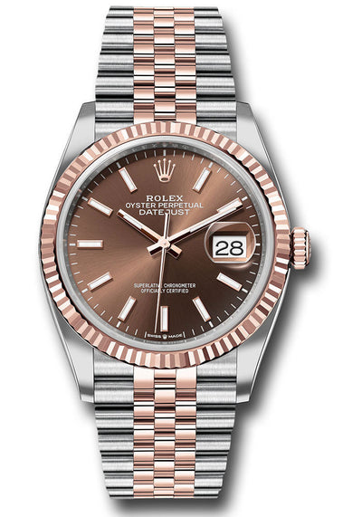 Rolex Everose Rolesor Datejust 36 Watch - Fluted Bezel - Chocolate Index Dial - Jubilee Bracelet - 126231 choij