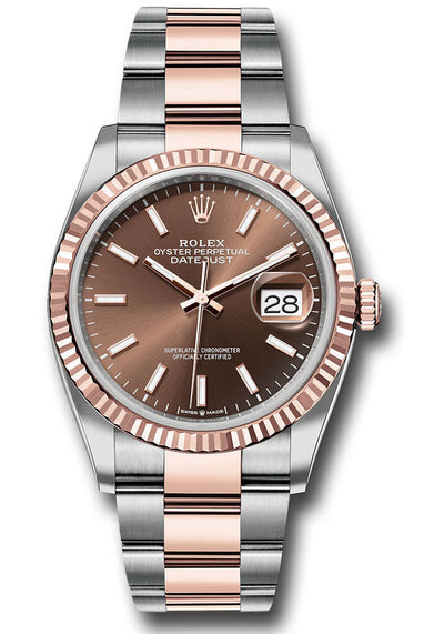 Rolex Everose Rolesor Datejust 36 Watch - Fluted Bezel - Chocolate Index Dial - Oyster Bracelet - 126231 choio