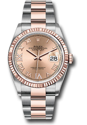 Rolex Steel and Everose Rolesor Datejust 36 Watch - Fluted Bezel - Rose Roman Dial - Oyster Bracelet - 126231 rdr69o