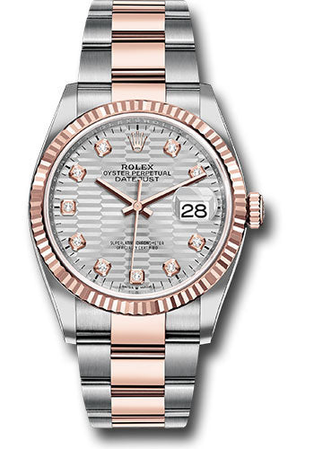 Rolex Everose Rolesor Datejust 36 Watch - Fluted Bezel - Silver Fluted Motif Diamond Dial - Oyster Bracelet - 126231 sflmdo