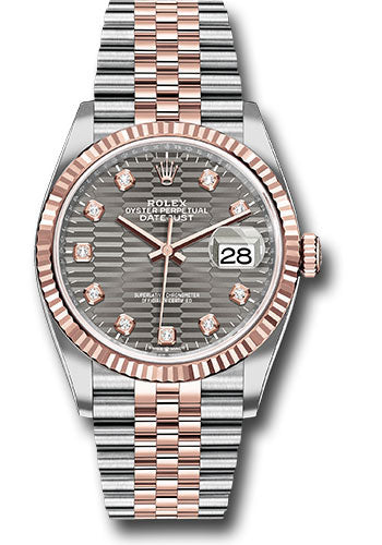Rolex Everose Rolesor Datejust 36 Watch - Fluted Bezel - Slate Fluted Motif Diamond Dial - Jubilee Bracelet - 126231 slflmdj