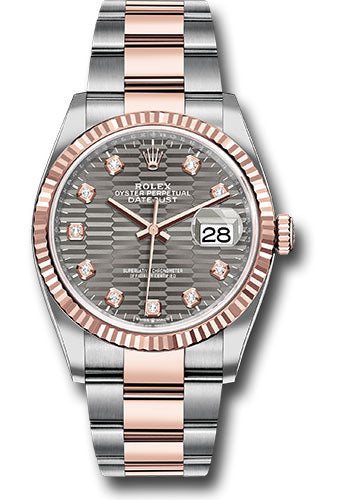 Rolex Everose Rolesor Datejust 36 Watch - Fluted Bezel - Slate Fluted Motif Diamond Dial - Oyster Bracelet - 126231 slflmdo