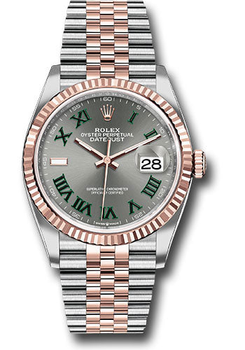 Rolex Everose Rolesor Datejust 36 Watch - Fluted Bezel - Slate Roman Dial - Jubilee Bracelet - 126231 slgrj