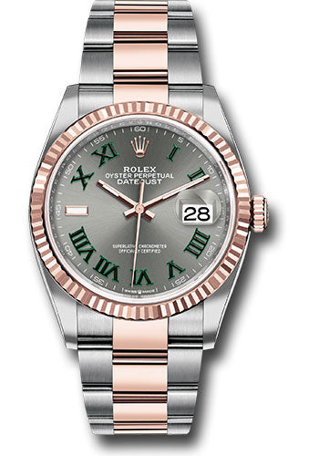 Rolex Everose Rolesor Datejust 36 Watch - Fluted Bezel - Slate Roman Dial - Oyster Bracelet - 126231 slgro
