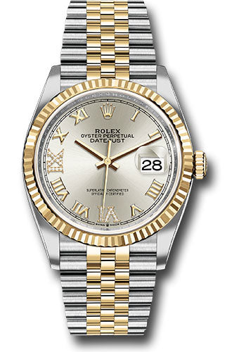 Rolex Steel and Yellow Gold Rolesor Datejust 36 Watch - Fluted Bezel - Silver Roman Dial - Jubilee Bracelet - 126233 sdr69j