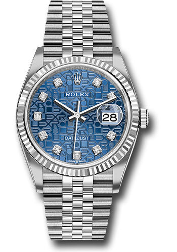 Rolex Steel Datejust 36 Watch - Fluted Bezel - Blue Jubilee Diamond Dial - Jubilee Bracelet - 126234 bljdj