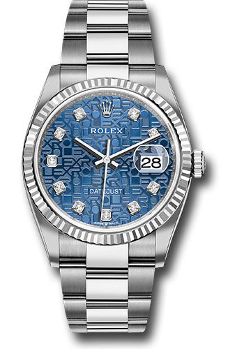 Rolex Steel Datejust 36 Watch - Fluted Bezel - Blue Jubilee Diamond Dial - Oyster Bracelet - 126234 bljdo