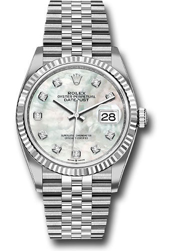 Rolex Steel Datejust 36 Watch - Fluted Bezel - Mother-of-Pearl Diamond Dial - Jubilee Bracelet - 126234 mdj