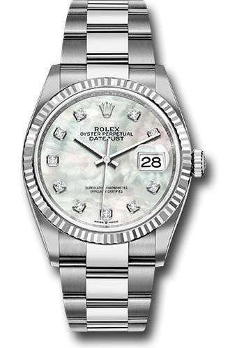 Rolex Steel Datejust 36 Watch - Fluted Bezel - Mother-of-Pearl Diamond Dial - Oyster Bracelet - 126234 mdo
