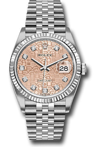 Rolex Steel Datejust 36 Watch - Fluted Bezel - Pink Jubilee Diamond Dial - Jubilee Bracelet - 126234 pjdj