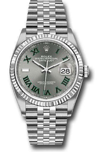 Rolex White Rolesor Datejust 36 Watch - Fluted Bezel - Slate Roman Dial - Jubilee Bracelet - 126234 slgrj