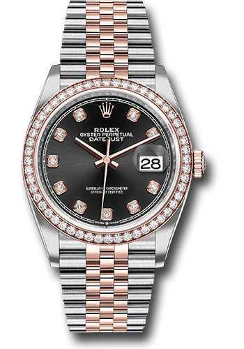 Rolex Steel and Everose Rolesor Datejust 36 Watch - Diamond Bezel - Black Diamond Dial - Jubilee Bracelet - 126281RBR bkdj