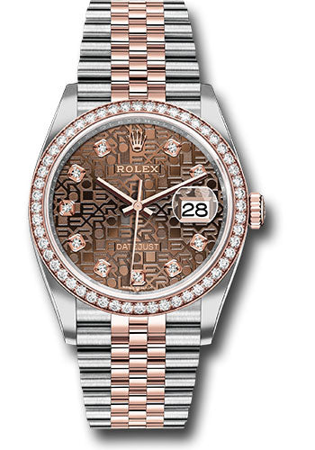 Rolex Steel and Everose Rolesor Datejust 36 Watch - Diamond Bezel - Chocolate Jubilee Diamond Dial - Jubilee Bracelet - 126281RBR chojdj