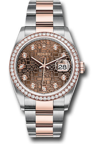 Rolex Steel and Everose Rolesor Datejust 36 Watch - Diamond Bezel - Chocolate Jubilee Diamond Dial - Oyster Bracelet - 126281RBR chojdo