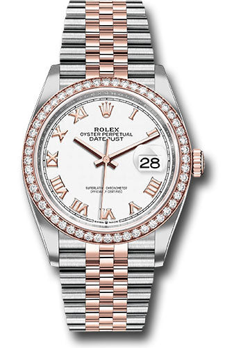 Rolex Steel and Everose Rolesor Datejust 36 Watch - Diamond Bezel - White Roman Dial - Jubilee Bracelet - 126281RBR wrj