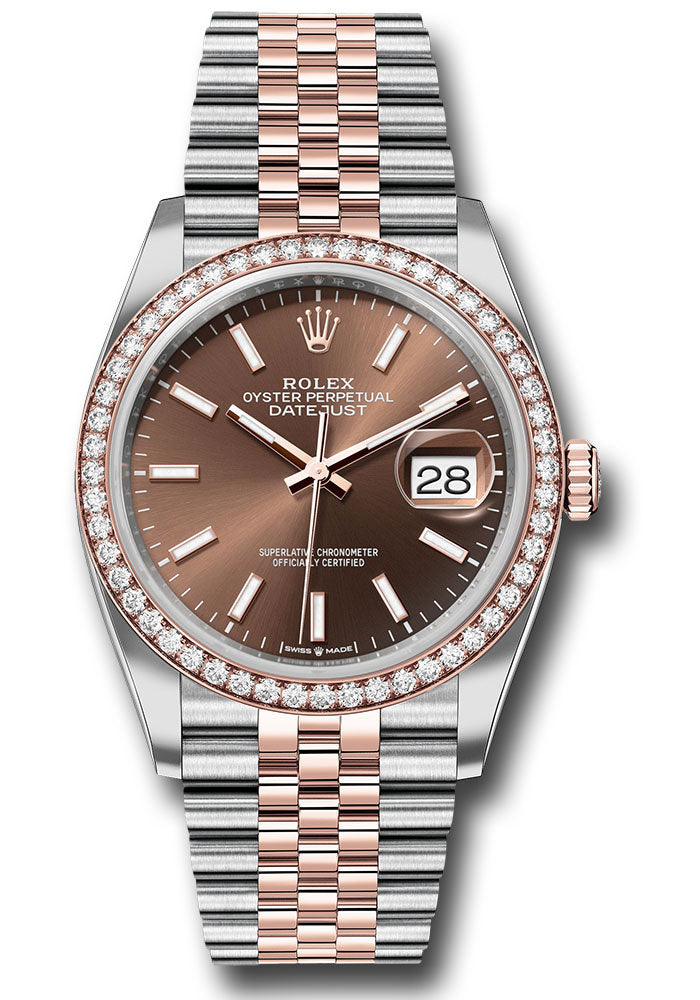 Rolex Everose Rolesor Datejust 36 Watch - Diamond Bezel - Chocolate Index Dial - Jubilee Bracelet - 126281rbr choij