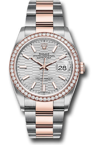 Rolex Everose Rolesor Datejust 36 Watch - Diamond Bezel - Silver Fluted Motif Index Dial - Oyster Bracelet - 126281rbr sflmio