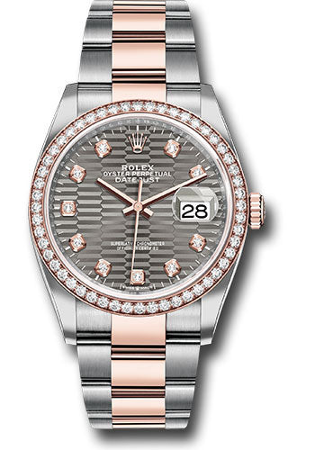 Rolex Everose Rolesor Datejust 36 Watch - Diamond Bezel - Slate Fluted Motif Diamond Dial - Oyster Bracelet - 126281rbr slflmdo