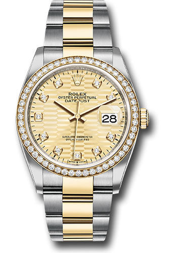 Rolex Yellow Rolesor Datejust 36 Watch - Diamond Bezel - Golden Fluted Motif Diamond Dial - Oyster Bracelet - 126283rbr gflmdo