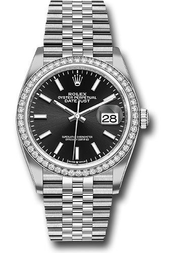 Rolex Steel Datejust 36 Watch - Diamond Bezel - Black Index Dial - Jubilee Bracelet - 126284RBR bkij