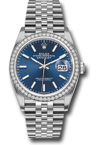 Rolex Steel Datejust 36 Watch - Diamond Bezel - Blue Index Dial - Jubilee Bracelet - 126284RBR blij